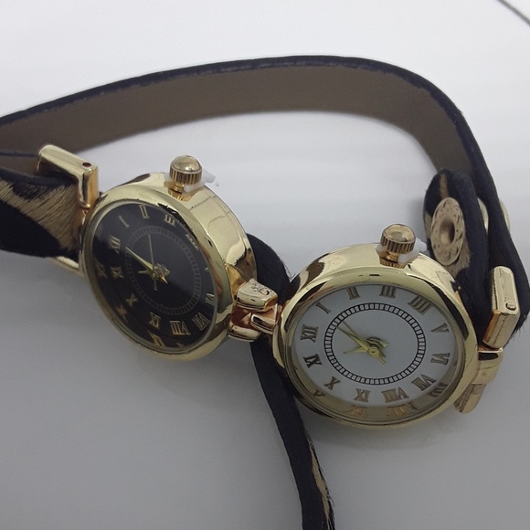 Leopard Print Double Time Zone Wrap Watch new batt - Picture 2 of 3